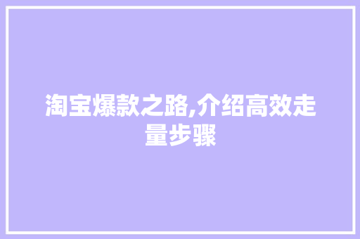 淘宝爆款之路,介绍高效走量步骤 电脑配置