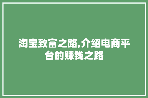 淘宝致富之路,介绍电商平台的赚钱之路 电脑故障维修 淘宝致富之路,介绍电商平台的赚钱之路 电脑故障维修