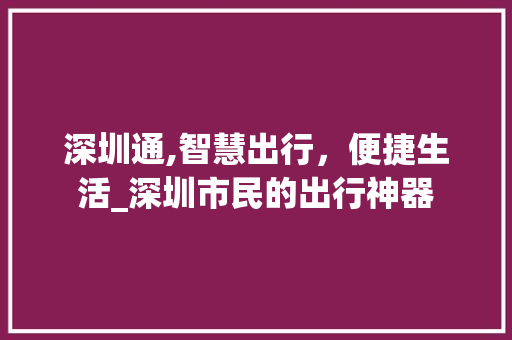 深圳通,智慧出行，便捷生活_深圳市民的出行神器 网络技术