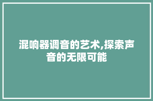 混响器调音的艺术,探索声音的无限可能 电脑故障维修
