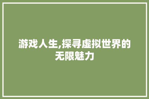 游戏人生,探寻虚拟世界的无限魅力 电脑故障维修
