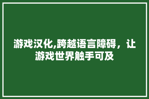 游戏汉化,跨越语言障碍，让游戏世界触手可及 操作系统