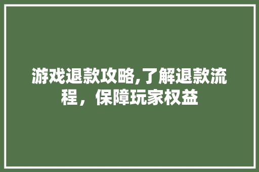 游戏退款攻略,了解退款流程，保障玩家权益 电脑配置