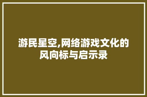 游民星空,网络游戏文化的风向标与启示录 电脑基础