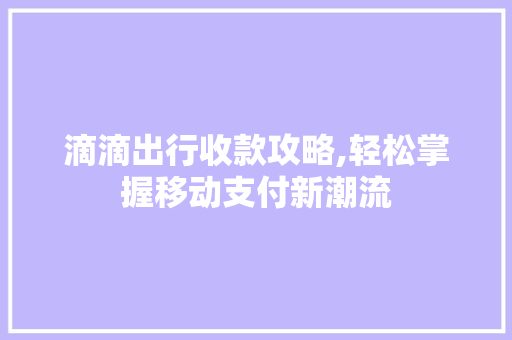 滴滴出行收款攻略,轻松掌握移动支付新潮流 电脑配置