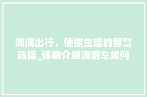 滴滴出行，便捷生活的智慧选择_详细介绍滴滴车如何轻松使用 编程语言