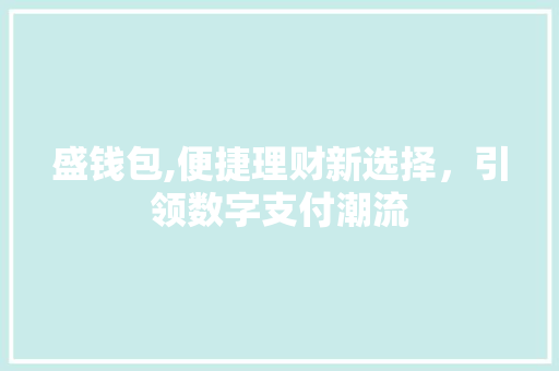盛钱包,便捷理财新选择,引领数字支付潮流 盛钱包,便捷理财新选择,引领数字支付潮流