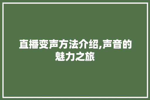 直播变声方法介绍,声音的魅力之旅
