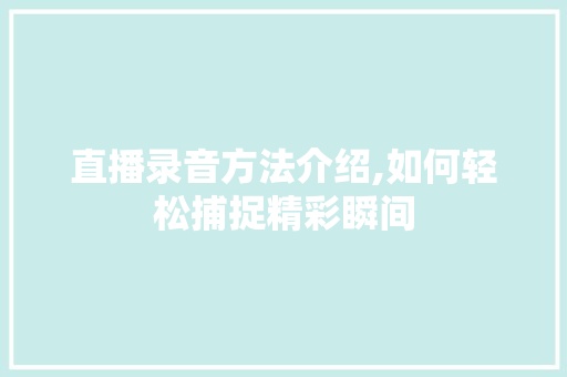 直播录音方法介绍,如何轻松捕捉精彩瞬间