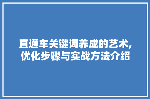 直通车关键词养成的艺术,优化步骤与实战方法介绍