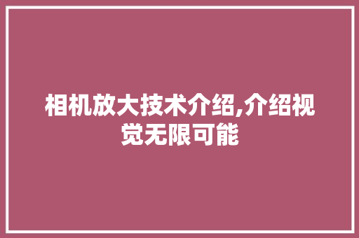 相机放大技术介绍,介绍视觉无限可能 相机放大技术介绍,介绍视觉无限可能