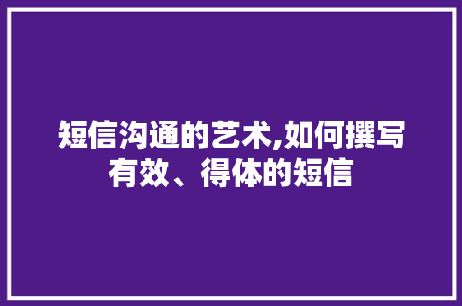 短信沟通的艺术,如何撰写有效、得体的短信
