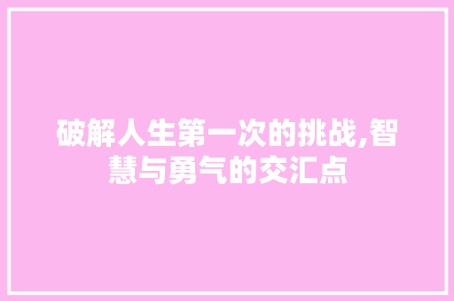 破解人生第一次的挑战,智慧与勇气的交汇点