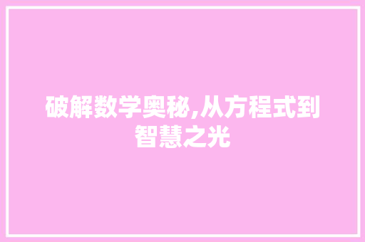 破解数学奥秘,从方程式到智慧之光
