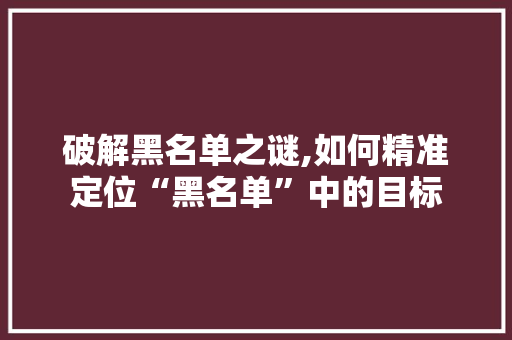 破解黑名单之谜,如何精准定位“黑名单”中的目标