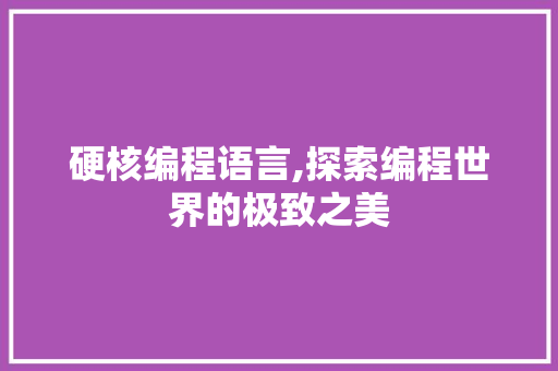 硬核编程语言,探索编程世界的极致之美