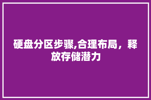 硬盘分区步骤,合理布局，释放存储潜力