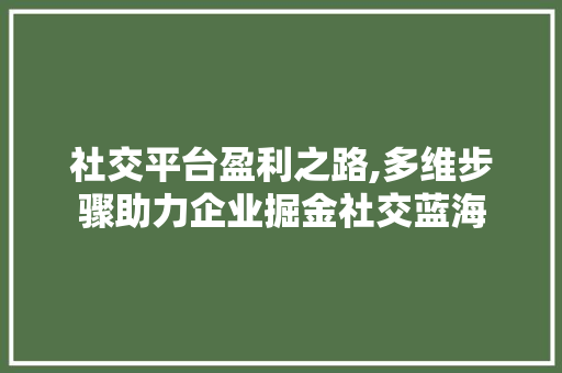 社交平台盈利之路,多维步骤助力企业掘金社交蓝海