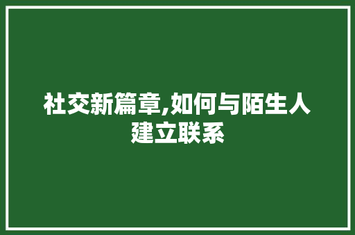 社交新篇章,如何与陌生人建立联系
