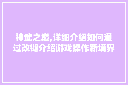 神武之巅,详细介绍如何通过改键介绍游戏操作新境界