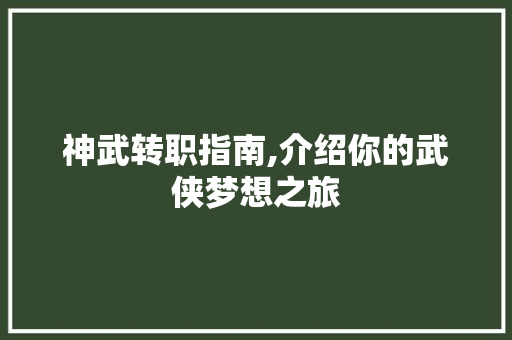 神武转职指南,介绍你的武侠梦想之旅