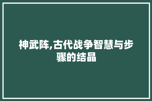 神武阵,古代战争智慧与步骤的结晶