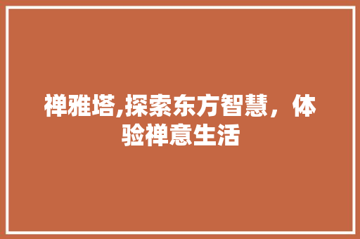 禅雅塔,探索东方智慧，体验禅意生活
