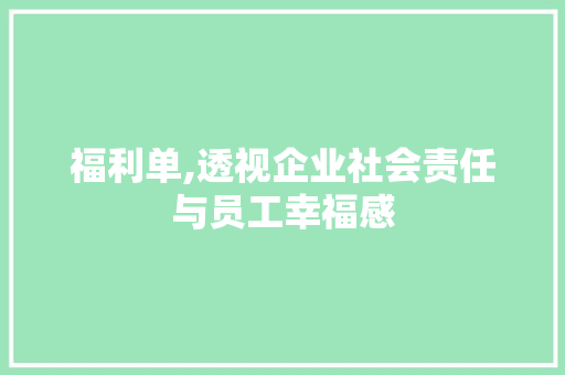 福利单,透视企业社会责任与员工幸福感