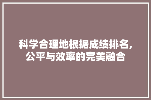 科学合理地根据成绩排名,公平与效率的完美融合
