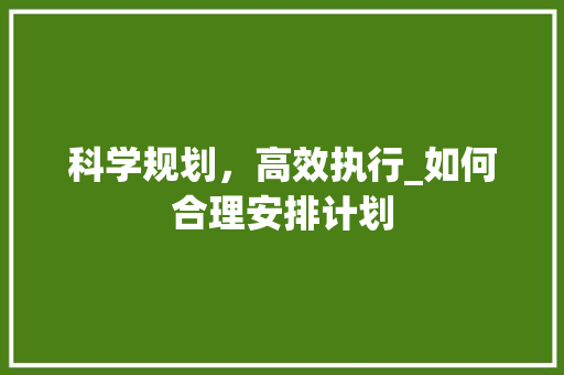 科学规划，高效执行_如何合理安排计划