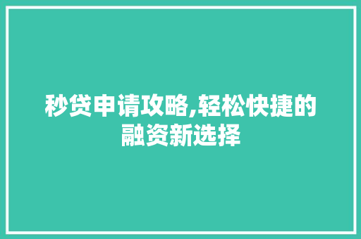 秒贷申请攻略,轻松快捷的融资新选择