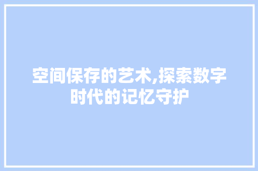 空间保存的艺术,探索数字时代的记忆守护
