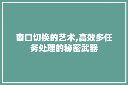 窗口切换的艺术,高效多任务处理的秘密武器