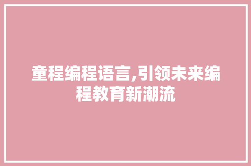 童程编程语言,引领未来编程教育新潮流