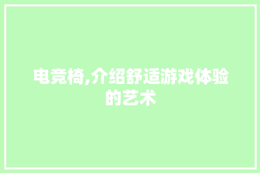 电竞椅,介绍舒适游戏体验的艺术