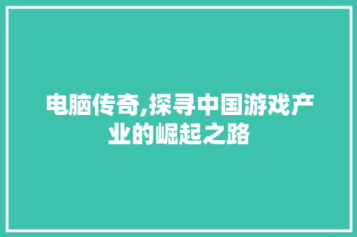 电脑传奇,探寻中国游戏产业的崛起之路