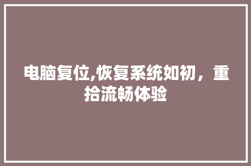 电脑复位,恢复系统如初，重拾流畅体验