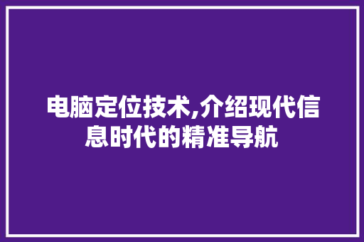 电脑定位技术,介绍现代信息时代的精准导航