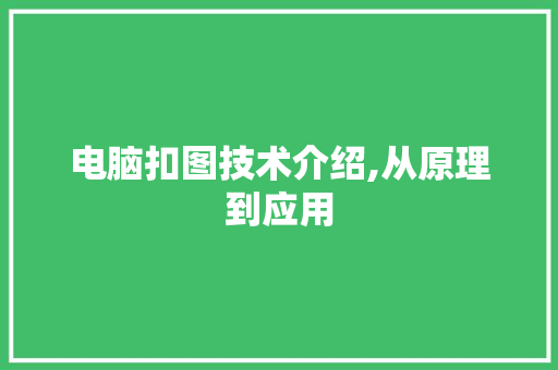 电脑扣图技术介绍,从原理到应用 网络技术