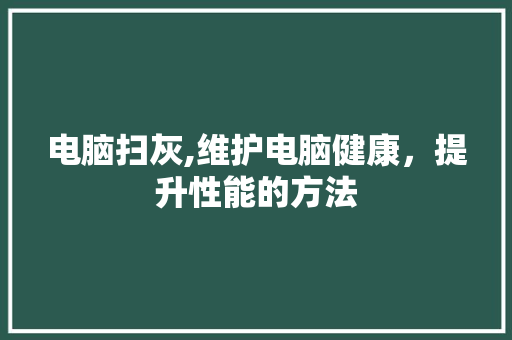 电脑扫灰,维护电脑健康，提升性能的方法 操作系统