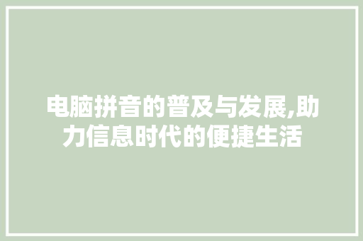 电脑拼音的普及与发展,助力信息时代的便捷生活 电脑配置