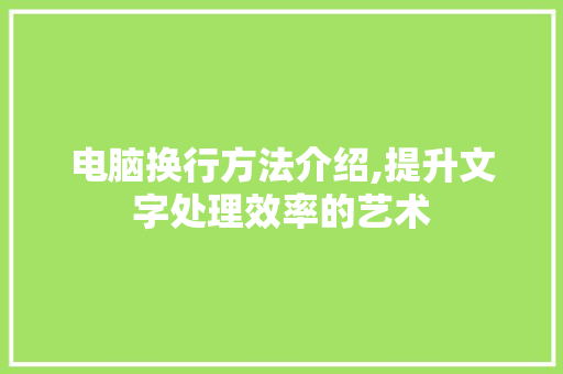 电脑换行方法介绍,提升文字处理效率的艺术 网络技术