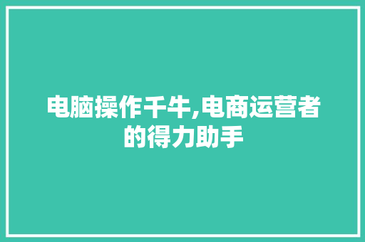 电脑操作千牛,电商运营者的得力助手 电脑配置