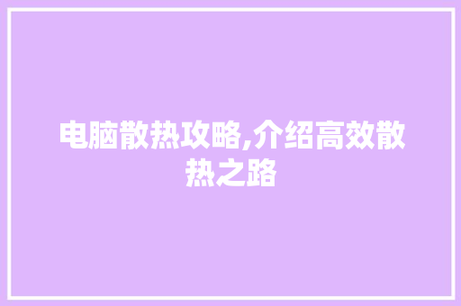 电脑散热攻略,介绍高效散热之路 电脑基础