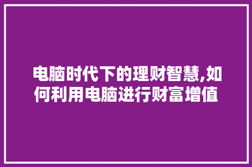 电脑时代下的理财智慧,如何利用电脑进行财富增值 电脑基础