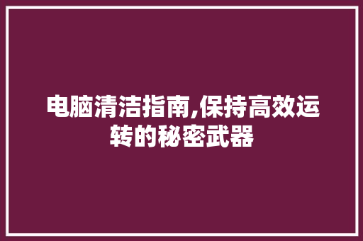 电脑清洁指南,保持高效运转的秘密武器 网络技术