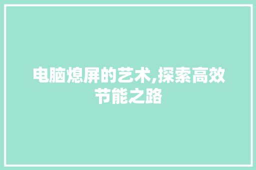 电脑熄屏的艺术,探索高效节能之路 电脑配置