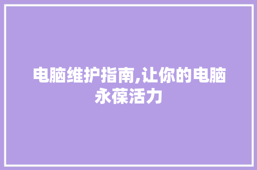 电脑维护指南,让你的电脑永葆活力 电脑配置