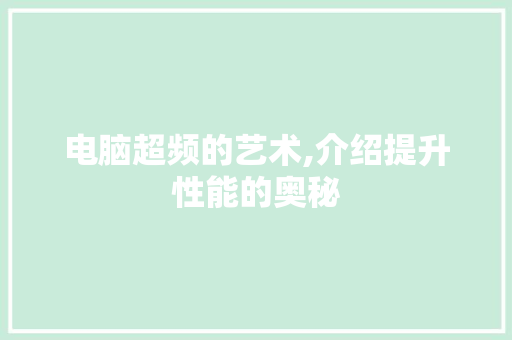 电脑超频的艺术,介绍提升性能的奥秘 编程语言