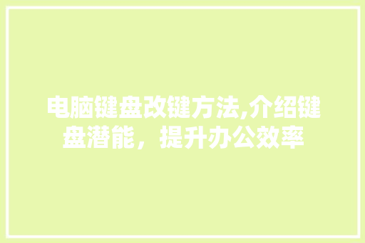 电脑键盘改键方法,介绍键盘潜能，提升办公效率 电脑故障维修